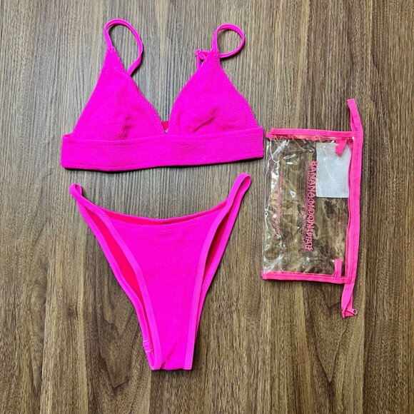 Banana Moon Teen NWOT Two Piece Bikini‎ Top High Waist Smocked Set Pink Sz 4 - Picture 1 of 9